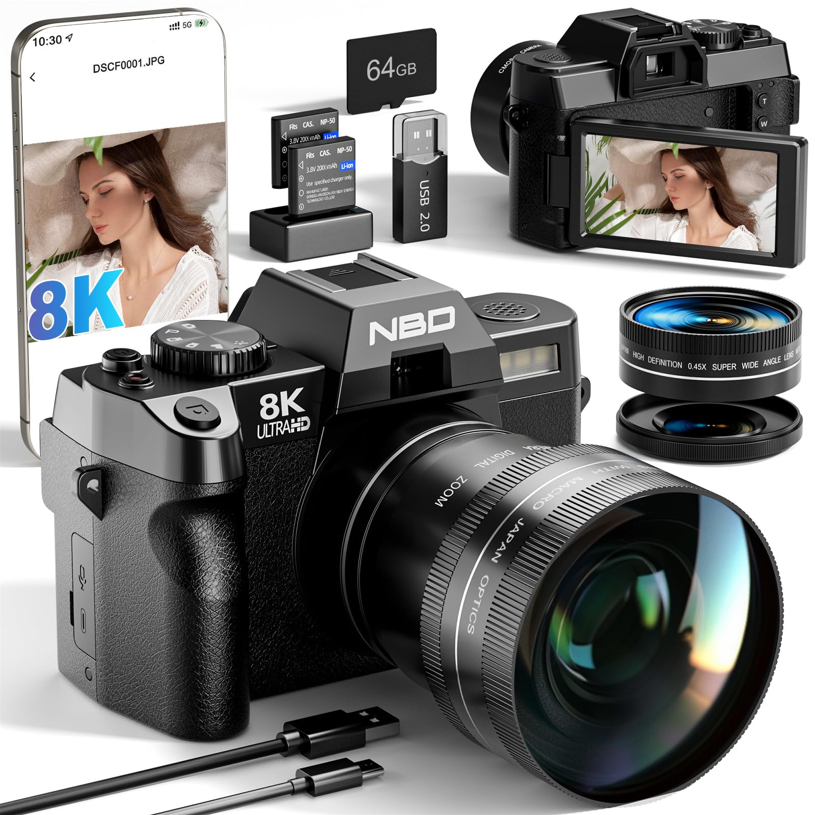 Buy NBD 8K 64MP Digital Cameras for Photography with 16X Zoom,2026